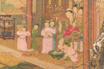 Chinese school: 'Emperor Qianlong with children', ink and colour on silk, 18/19th C.