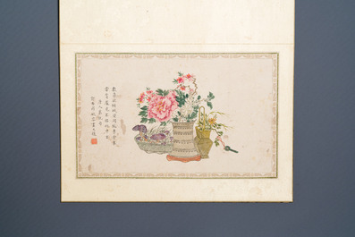 Pu Yi 溥儀 (1906-1967): 'Calligraphy' and Wan Rong 婉容 (1904-1946): 'Still life', ink and colour on paper