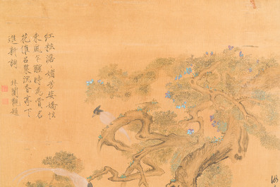 Yu Feian 于非闇 (1889-1959): 'Pheasants under the pine tree', ink and colour on silk