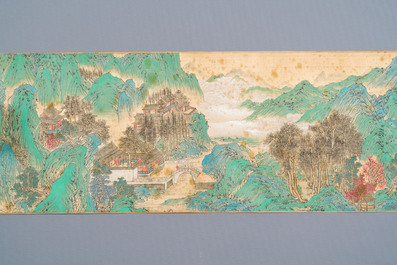Xu Yang 徐揚 (1712-1777) en Wu Hufan 吳湖帆 (1894-1968): : 'Berglandschap, gedateerd 1755, met latere kalligrafie, inkt en kleur op zijde