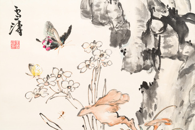 Wang Xuetao 王雪濤 (1903-1982): 'Vogel en insecten', inkt en kleur op papier