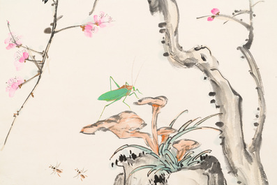 Wang Xuetao 王雪濤 (1903-1982): 'Vogel en insecten', inkt en kleur op papier