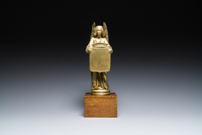 A Flemish brass sculpture of a winged angel with shield, 19th C.