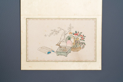 Pu Yi 溥儀 (1906-1967): 'Kalligrafie' en Wan Rong 婉容 (1904-1946): 'Stilleven', inkt en kleur op papier