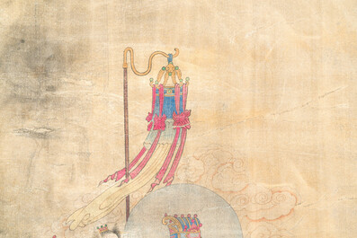 Chinese school: 'A procession of deities', ink and colour on silk, Qing