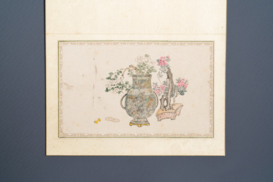 Pu Yi 溥儀 (1906-1967): 'Kalligrafie' en Wan Rong 婉容 (1904-1946): 'Stilleven', inkt en kleur op papier