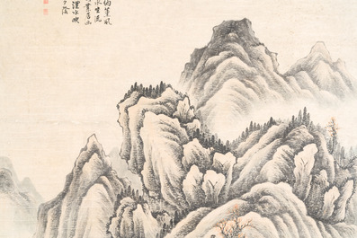 Lu Hui 陸恢 (1851-1920): 'Mountainous landscape', ink on paper, dated 1910