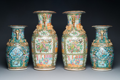 Two pairs of Chinese Canton famille rose vases, 19th C.