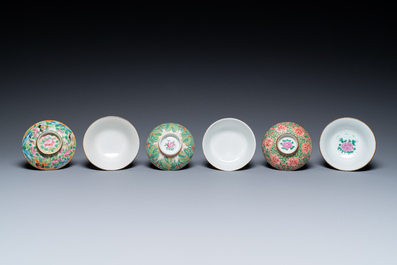 Three Chinese Canton famille rose bowls and covers for the Thai market, 19th C.