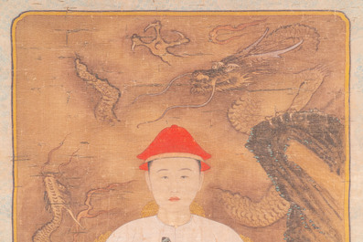 Ecole chinoise: 'Portrait de l'empereur Yongzheng', encre et couleur sur soie, 19/20&egrave;me