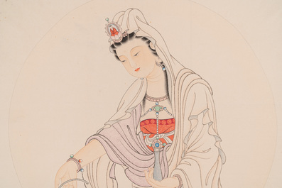 Mei Lanfang 梅蘭芳 (1894-1961): 'Bodhisattva' and Ma Jin 馬晉 (1900-1970): 'Calligraphy', ink and colour on paper, dated 1948