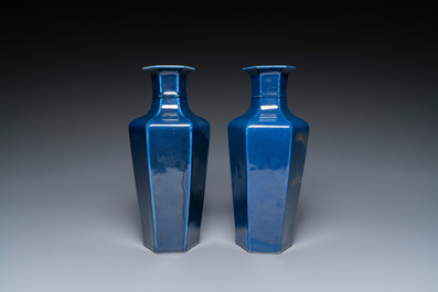 A Chinese sang-de-boeuf-glazed vase and a pair of gilt-decorated blue-glazed vases, 19th C.