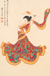 Sun Yunsheng 孫雲生 (1918-2000): 'Dancing female', ink and colour on paper, dated 1979