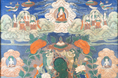 Een thangka met Groene Tara, Tibet, 18/19e eeuw