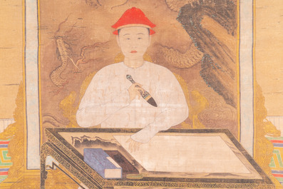 Ecole chinoise: 'Portrait de l'empereur Yongzheng', encre et couleur sur soie, 19/20&egrave;me