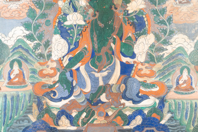 Een thangka met Groene Tara, Tibet, 18/19e eeuw