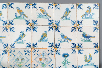 30 polychrome Dutch Delft tiles with birds, flowers and tazzas with fruits, 17th C.