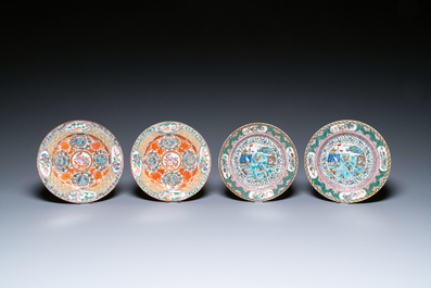 Eght unusual Chinese Canton famille rose plates, 19/20th C.