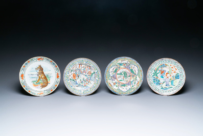 Eght unusual Chinese Canton famille rose plates, 19/20th C.