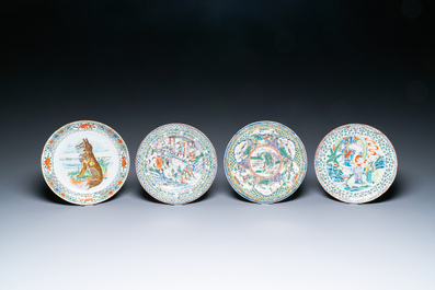 Eght unusual Chinese Canton famille rose plates, 19/20th C.