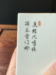 Two Chinese grisaille and qianjiang cai brush pots and a water pot, signature of Cheng Men 程門 and Qianlong marks, 20th C.