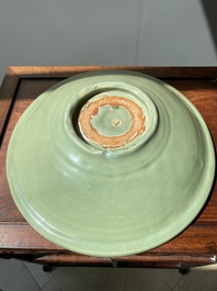 A large Chinese Longquan celadon dish, Yuan/Ming