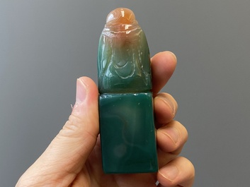 A Chinese white jade hairpin and two jade seal stamps, Qing