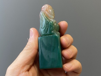 A Chinese white jade hairpin and two jade seal stamps, Qing