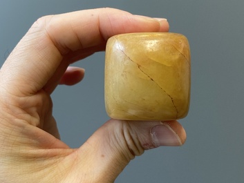 A Chinese white jade hairpin and two jade seal stamps, Qing
