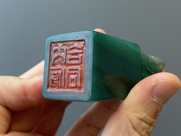 A Chinese white jade hairpin and two jade seal stamps, Qing