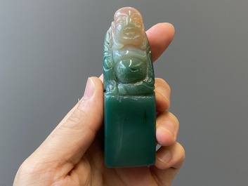 A Chinese white jade hairpin and two jade seal stamps, Qing