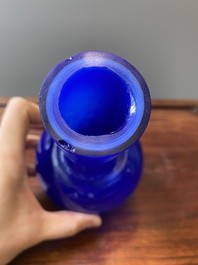 A Chinese translucent blue Peking glass bottle vase, Xianfeng mark and of the period