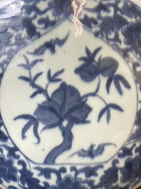 A Chinese blue and white 'bats and peaches' moonflask vase, 'bianhu', Daoguang mark, 19th C.