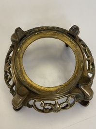 A Chinese gilt bronze-mounted famille verte cuspidor, 'zhadou', Kangxi
