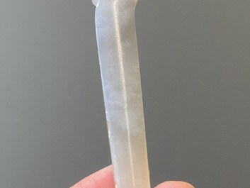 A Chinese white jade hairpin and two jade seal stamps, Qing