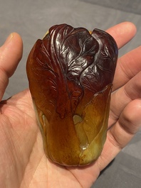A small Chinese white and russet jade 'cabbage' vase, 19th C.