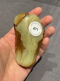 A small Chinese white and russet jade 'cabbage' vase, 19th C.