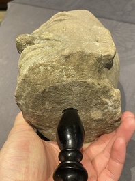 T&ecirc;te d'un Luohan en gr&egrave;s sculpt&eacute;, Chine, Yuan/Ming