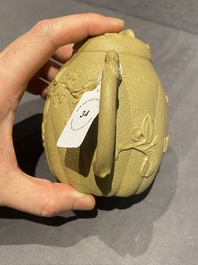 A Chinese Yixing stoneware teapot and cover with squirrels and butterflies, Chen Janyin 陳建寅 seal mark, Kangxi