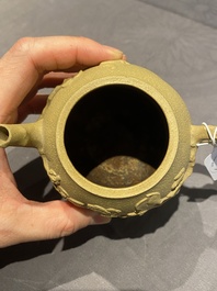 A Chinese Yixing stoneware teapot and cover with squirrels and butterflies, Chen Janyin 陳建寅 seal mark, Kangxi