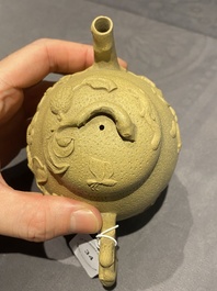 A Chinese Yixing stoneware teapot and cover with squirrels and butterflies, Chen Janyin 陳建寅 seal mark, Kangxi