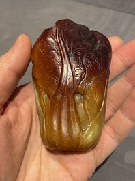 A small Chinese white and russet jade 'cabbage' vase, 19th C.