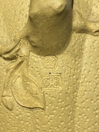 A Chinese Yixing stoneware teapot and cover with squirrels and butterflies, Chen Janyin 陳建寅 seal mark, Kangxi