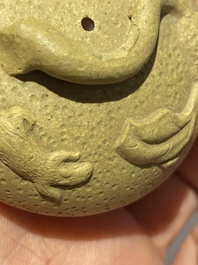 A Chinese Yixing stoneware teapot and cover with squirrels and butterflies, Chen Janyin 陳建寅 seal mark, Kangxi