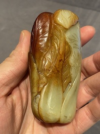 A small Chinese white and russet jade 'cabbage' vase, 19th C.