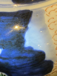 A Chinese wucai vase and cover with narrative design, Transitional period