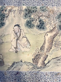 Feng Chaoran 馮超然 (1882-1954): 'Two sages under a pine tree', ink and colours on silk, dated 1927