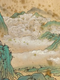 Xu Yang 徐揚 (1712-1777) en Wu Hufan 吳湖帆 (1894-1968): : 'Berglandschap, gedateerd 1755, met latere kalligrafie, inkt en kleur op zijde
