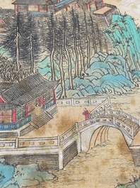 Xu Yang 徐揚 (1712-1777) en Wu Hufan 吳湖帆 (1894-1968): : 'Berglandschap, gedateerd 1755, met latere kalligrafie, inkt en kleur op zijde