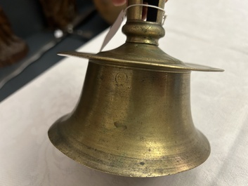 A Flemish brass capstan candlestick, 16th C.